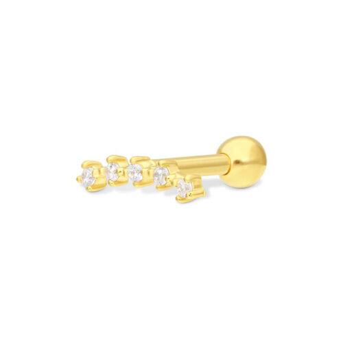 18k Gold Earbarbell Five Crystals
