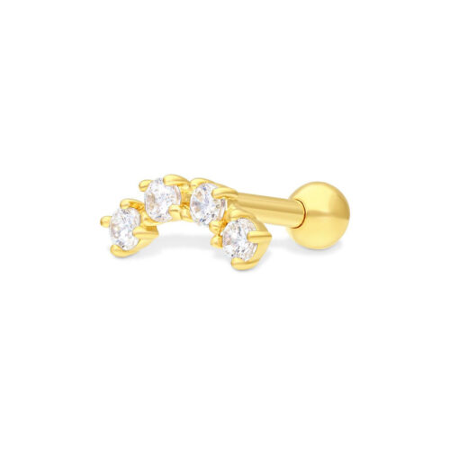 18k Gold Earbarbell Four Crystals
