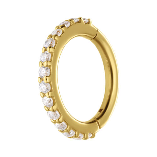 14K Gold Moissanit Crystal Row Hinged Ring
