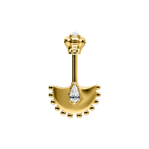 Vertical Helix Crystal Hatchet Barbell - Golden Metal