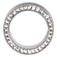 Silberner Tunnel aus Chirurgenstahl mit klaren Kristallen auf weißem Hintergrund