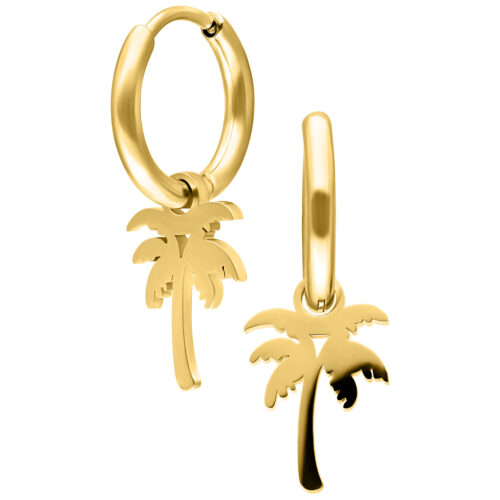 Mini Palm Hoops Pair - Golden Metal