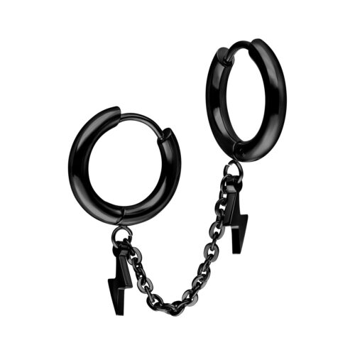 Double Huggie Connected Flash Hoops - Black Metal