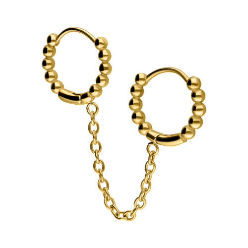 Double Huggie Connected Ball Hoops 1.0 x 10.0 - Golden Metal
