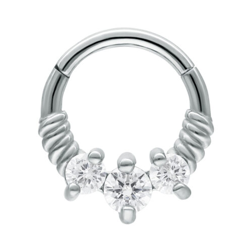 Stainless Steel Septum Clicker with Three Zirconia Stones