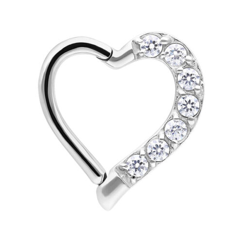 Stainless Steel Crystal Heart Helix Clicker Ring