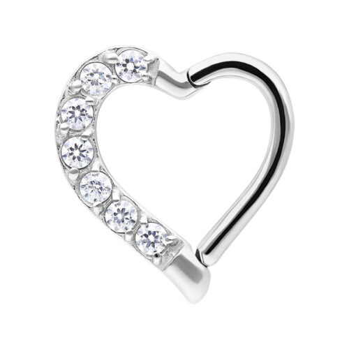 Stainless Steel Crystal Heart Helix Clicker Ring