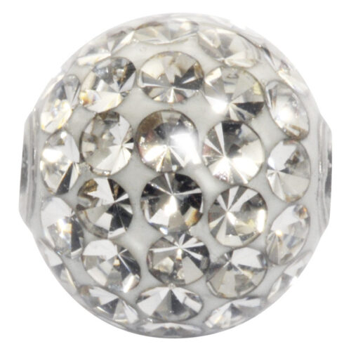 Runder Aufsatz aus Chirurgenstahl mit funkelnden Kristallen auf weißem Hintergrund