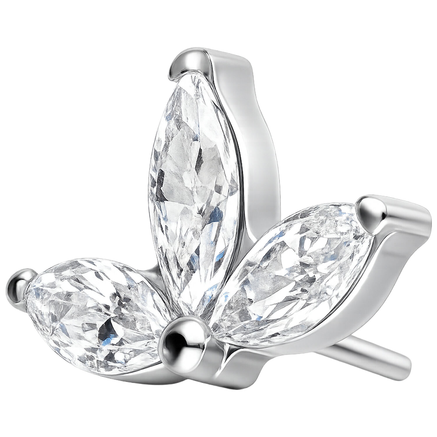 Silberner Lotus-Aufsatz mit klaren Kristallen auf weißem Hintergrund