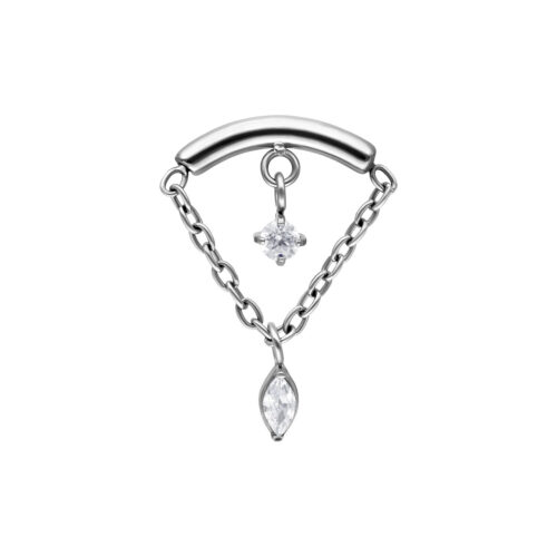 Double Jewelled Hidden Helix Push Fit Attachment - Silvercoloured Metal